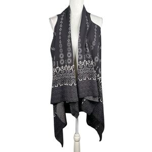 Boho Tribal Print Black & White Open Sleeveless Cardigan Size Medium
